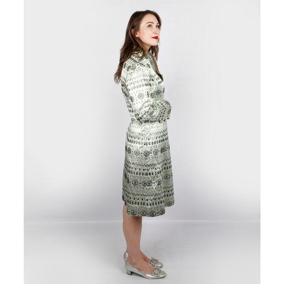 Vintage 1960s Nardiello Rona New York Metallic Mint Brocade Shift Dress | M/L - Picture 3 of 8